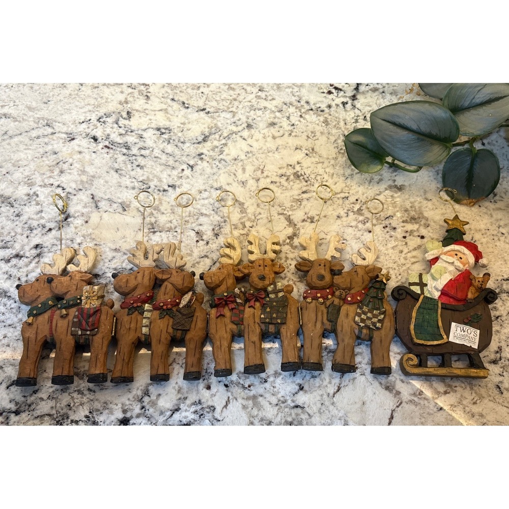 Vintage Folding Santa‎ And Reindeer Mantel Display Photo Holder Christmas